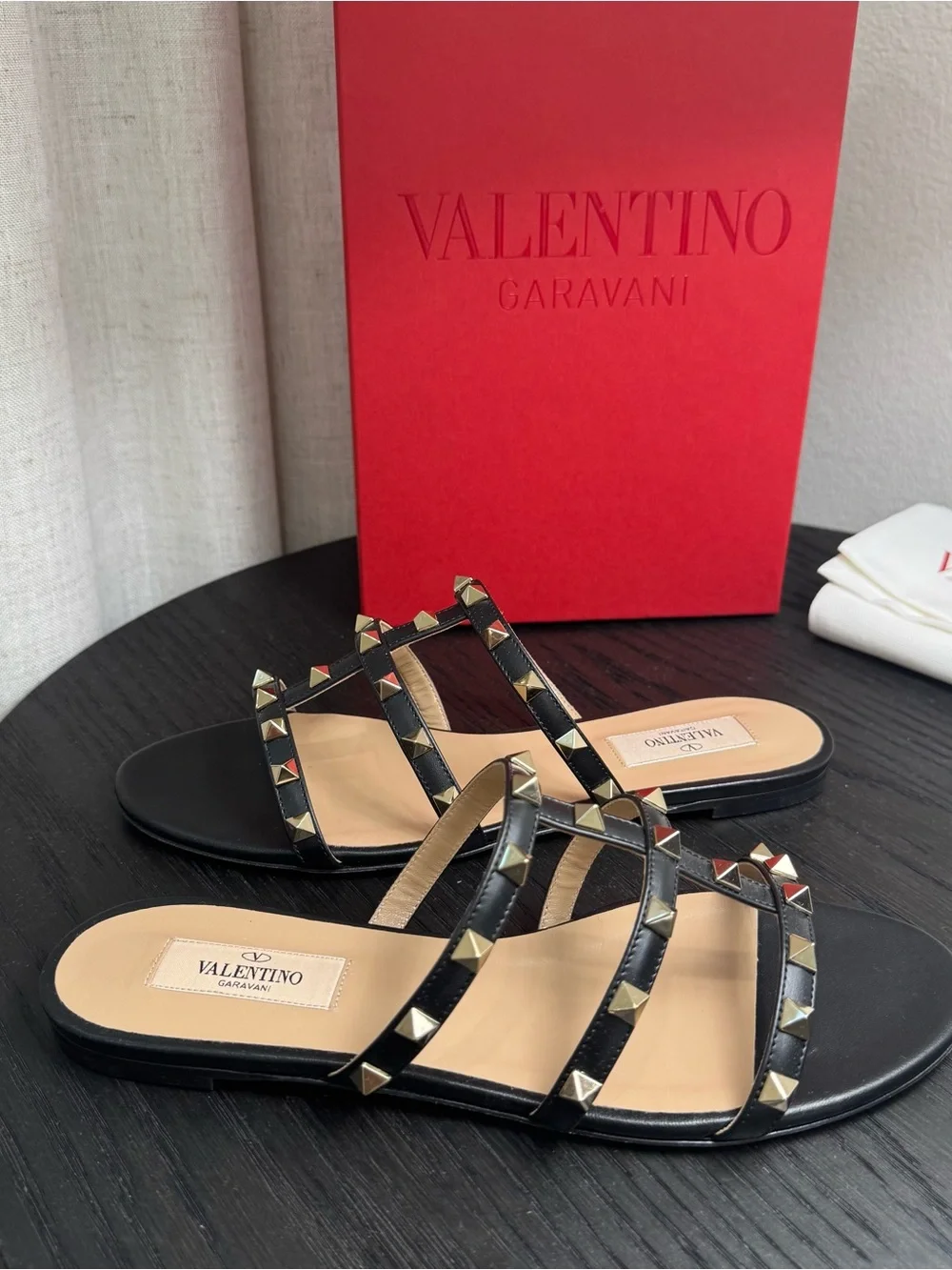 Valentino Garavani Rockstud Caged Slide Sandals Black 37.5